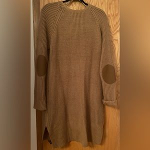 H&M beige sweater dress in large with faux leather elbow patches
